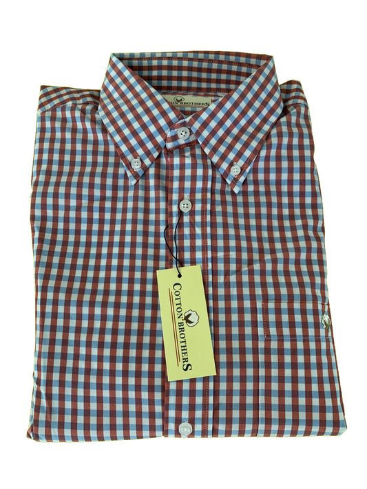 Cotton Brothers Long Sleeve Button Up Red White Blue Plaid Cotton Brothers