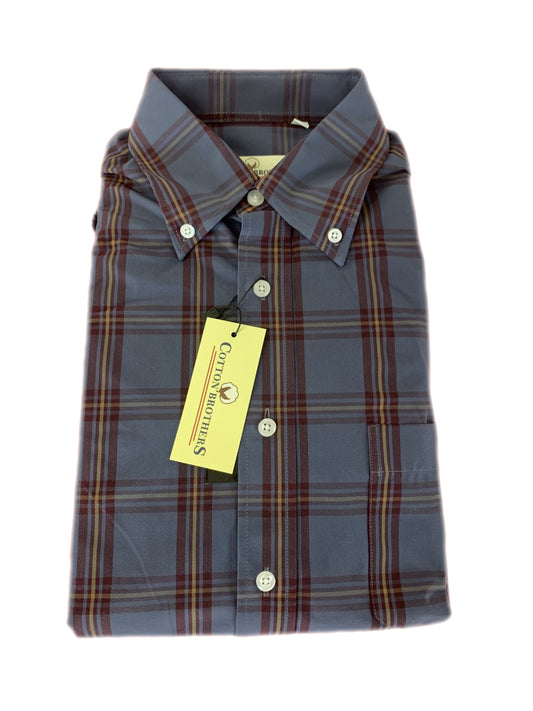 Cotton Brothers Driway Long Sleeve Button Up Navy/Crimson