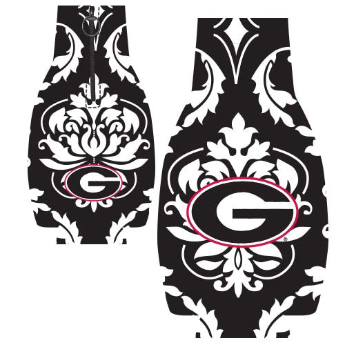 Georgia Bulldogs Bottle Coozie Damask Black etcoutfitters