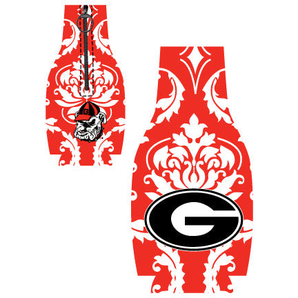 Georgia Bulldogs Bottle Coozie Damask Red etcoutfitters