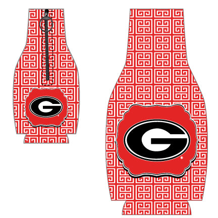 Georgia Bulldogs Bottle Coozie Greek Key Red
