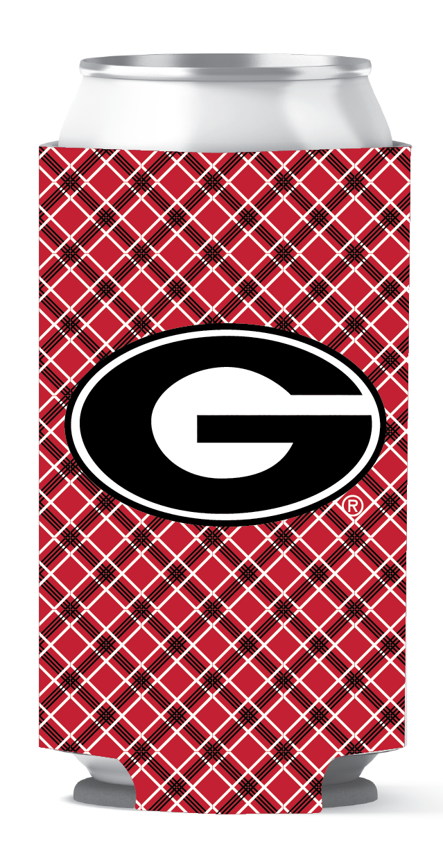 Georgia Bulldogs Tall Can Coozie Plaid Red etcoutfitters