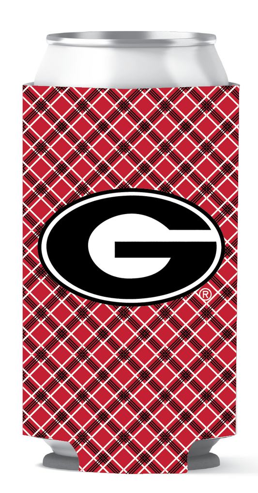 Georgia Bulldogs Tall Can Coozie Plaid Red