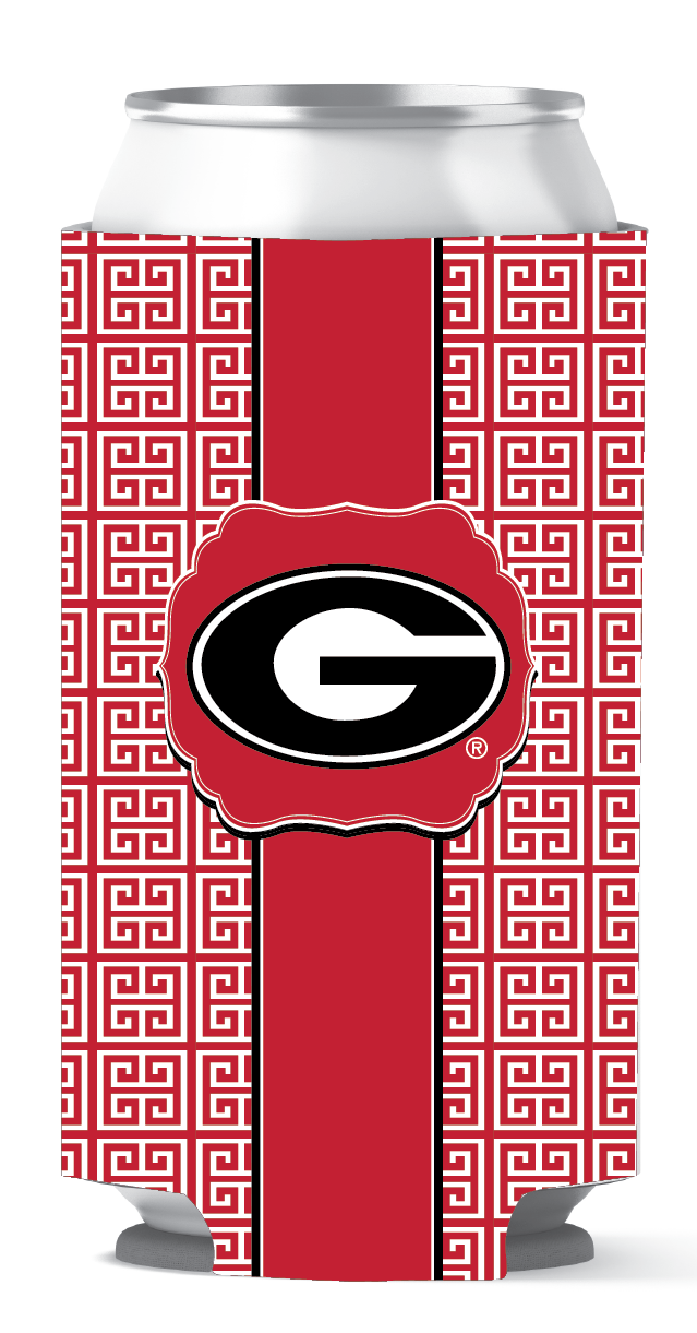 Georgia Bulldogs Tall Can Coozie Greek Key Red