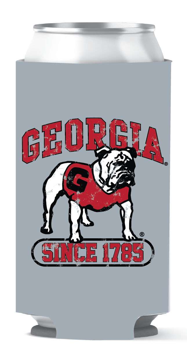 Georgia Bulldogs Tall Can Coozie since 1785 silver etcoutfitters