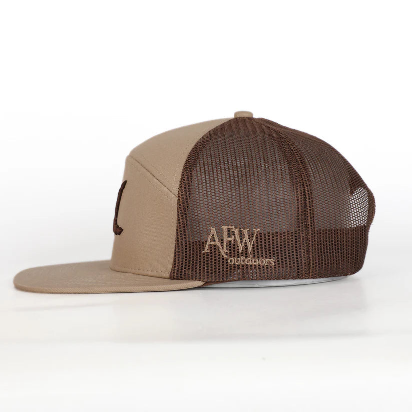 AFW Outdoors 7 Panel Trucker Khaki / Coffee Turkey Tracks Logo AFW Outdoors