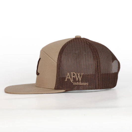 AFW Outdoors 7 Panel Trucker Khaki / Coffee Turkey Tracks Logo AFW Outdoors