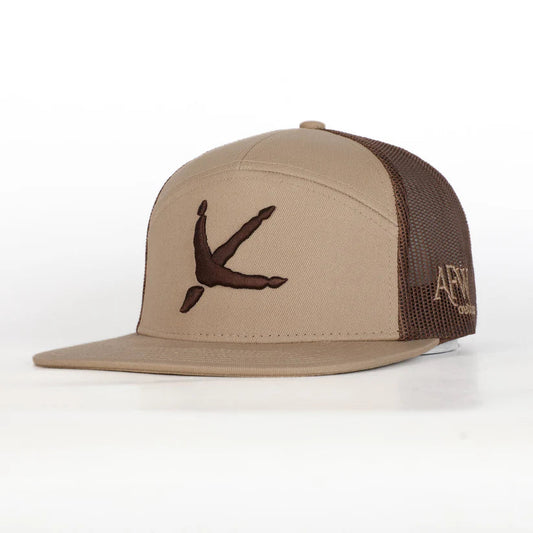 AFW Outdoors 7 Panel Trucker Khaki / Coffee Turkey Tracks Logo AFW Outdoors