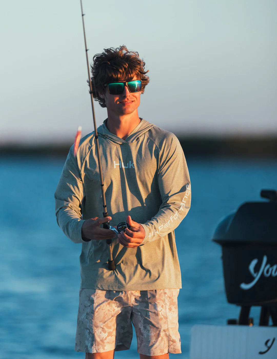 Huk Airweight Long Sleeve Crew Seagrass Heather Huk