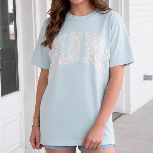 Lulu Mac Adult Baby Blue with White Checks Comfort Color Shirt Lulu Mac