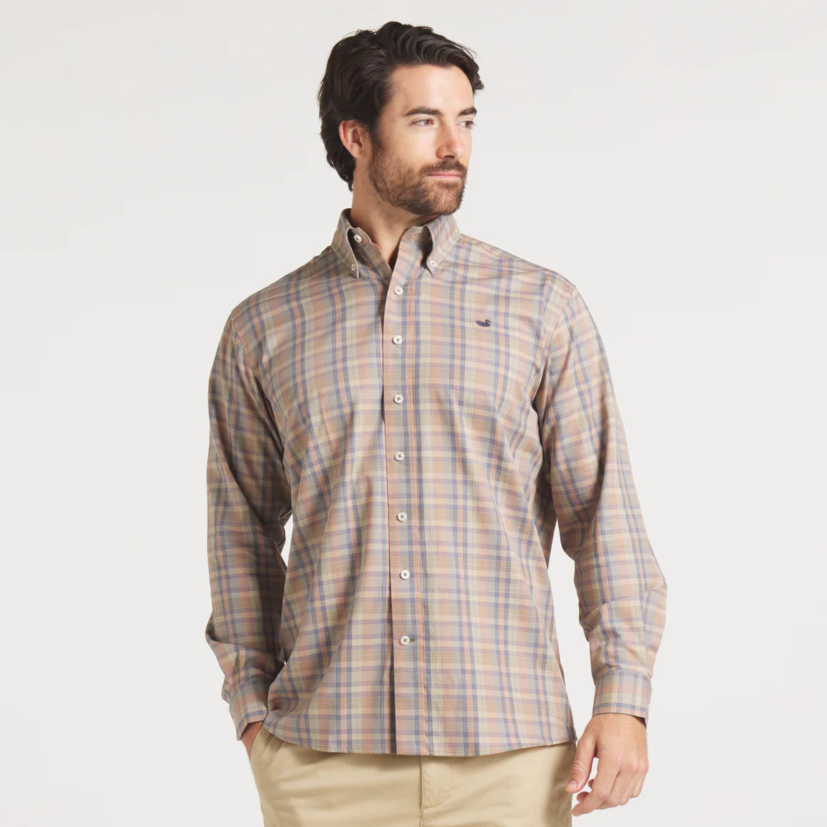Southern Marsh Benton Grid Dress Shirt Burnt Taupe