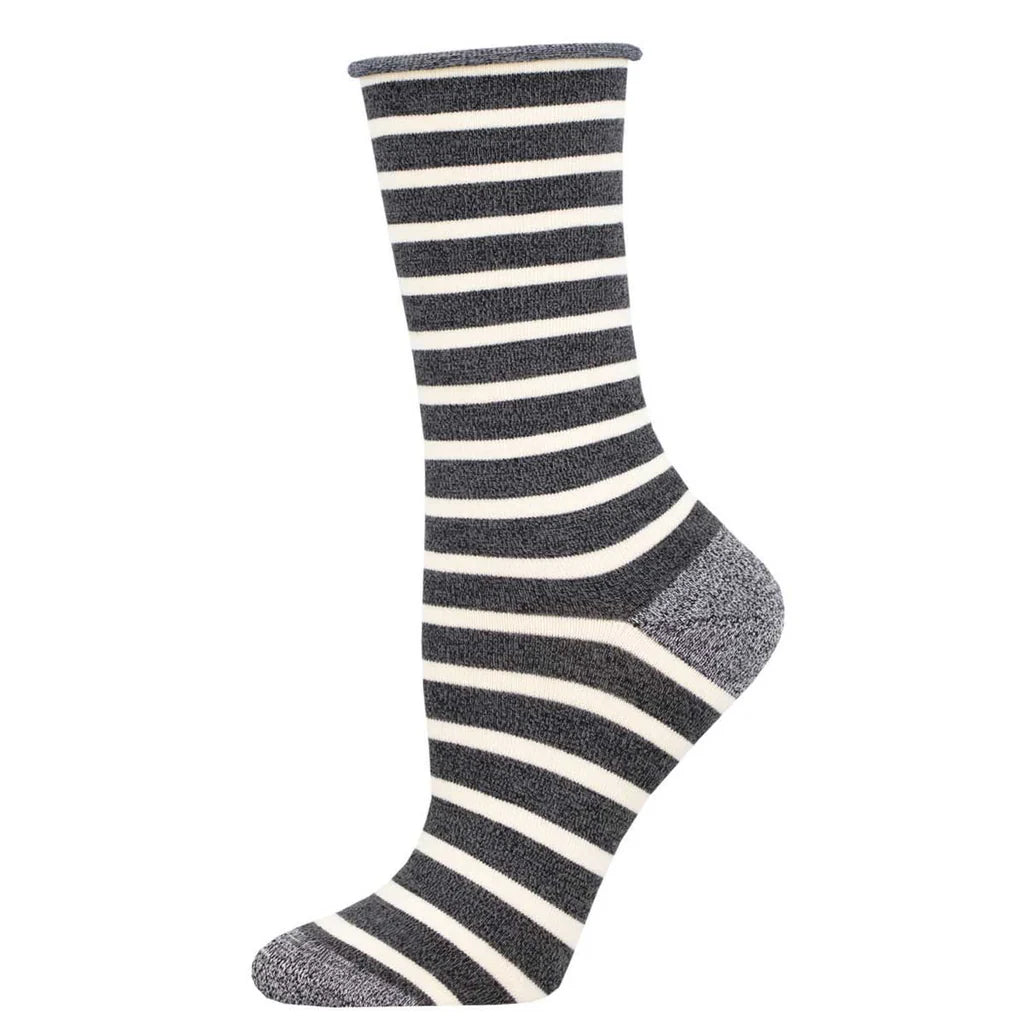 Sock Smith Black and White Bamboo Crew Sailor Stripe Socks