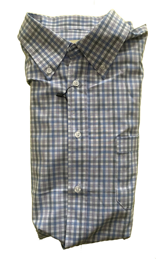 Cotton Brothers Long Sleeve Button Up White Blue Plaid Cotton Brothers