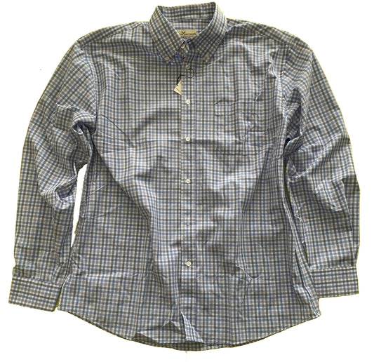 Cotton Brothers Long Sleeve Button Up White Blue Plaid