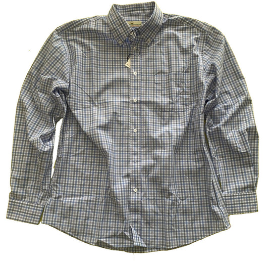 Cotton Brothers Long Sleeve Button Up White Blue Plaid Cotton Brothers
