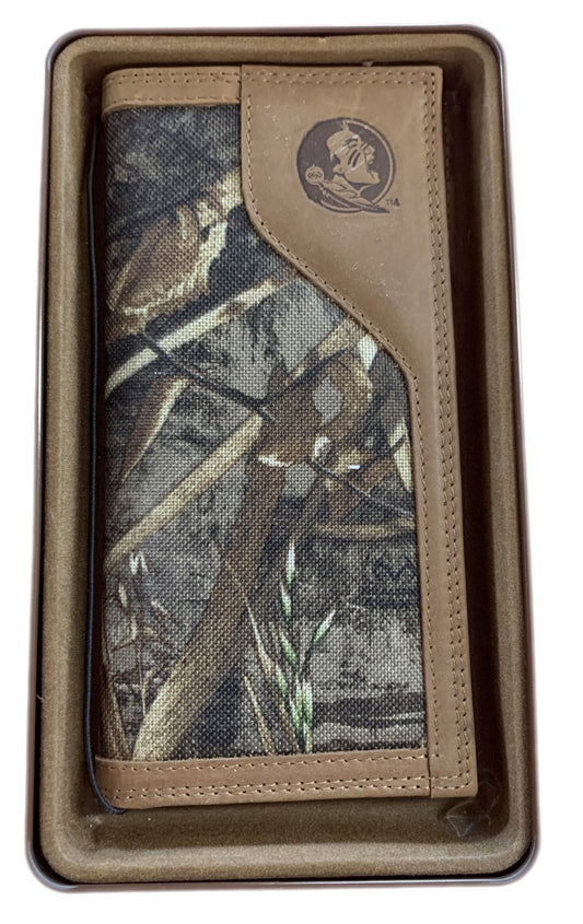 Zep-Pro Florida State Seminoles Leather Checkbook Wallet Camo