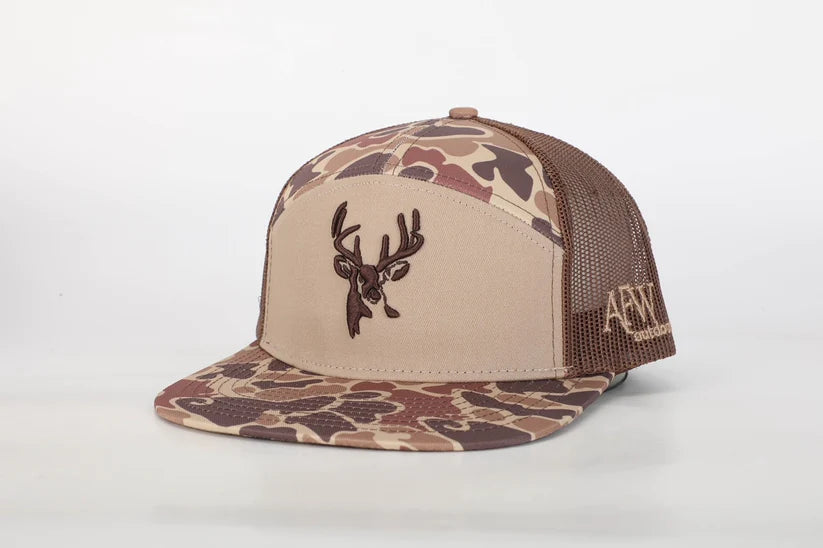 American Flyway Waterfowl Deer 7 Panel Brown Old School AFW Style w- 3 D Puff and Brown Mesh
