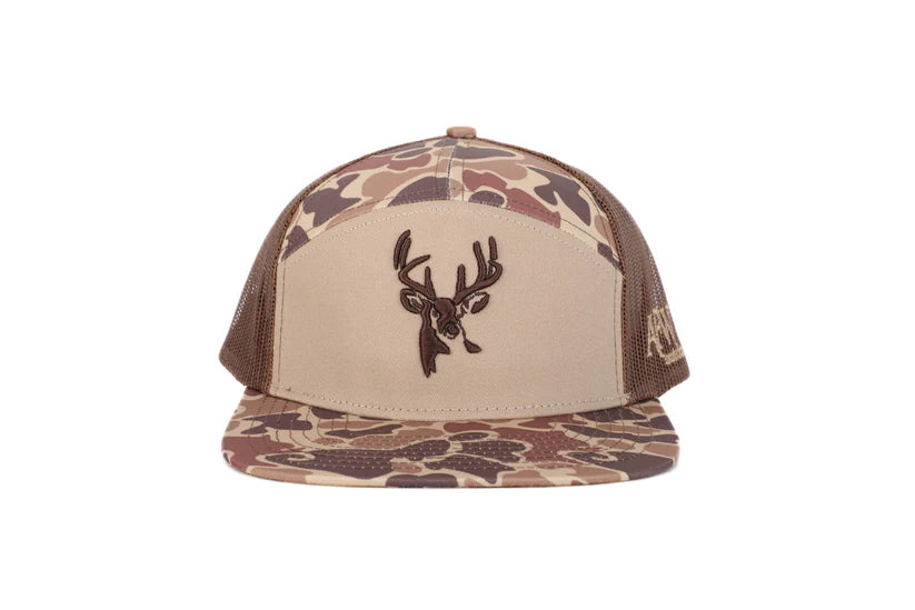 American Flyway Waterfowl Deer 7 Panel Brown Old School AFW Style w- 3 D Puff and Brown Mesh