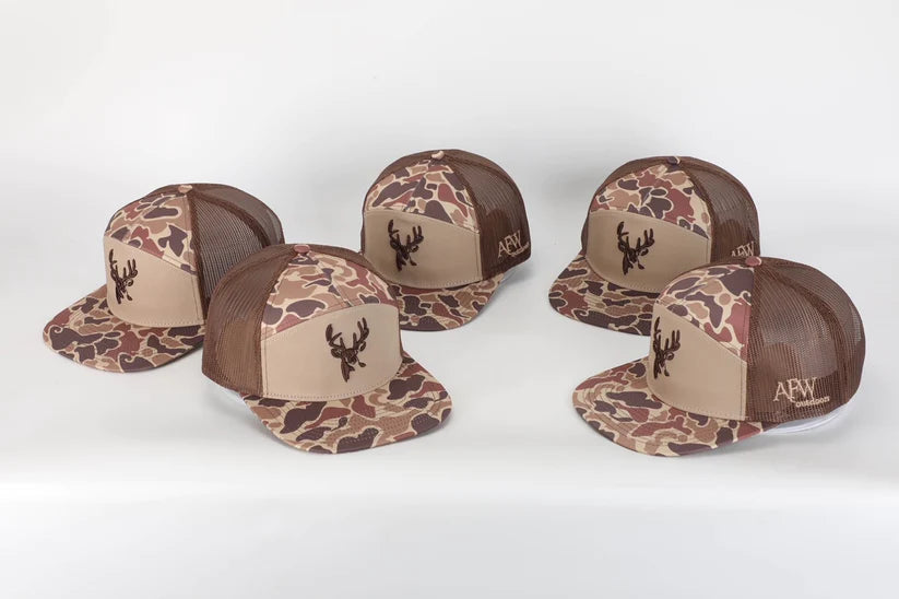 American Flyway Waterfowl Deer 7 Panel Brown Old School AFW Style w- 3 D Puff and Brown Mesh
