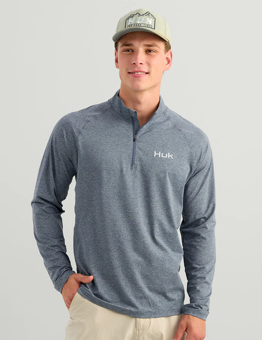 Huk Airweight Tech LS 1/4 Zip Anchor Heather Huk
