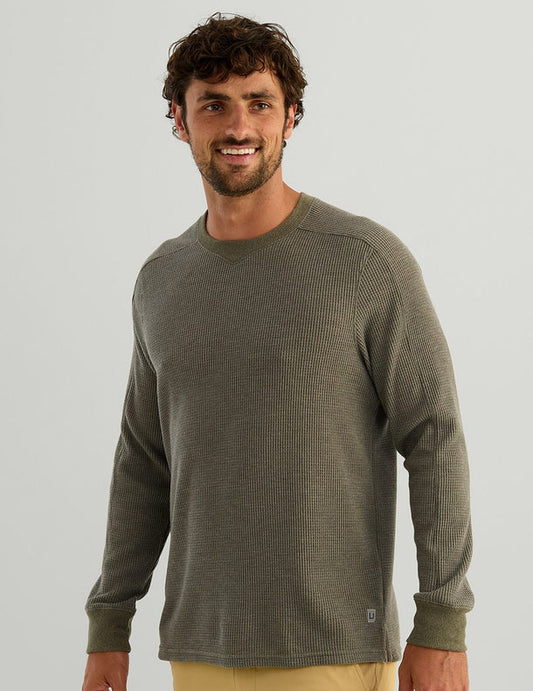 Huk Waffle Long Sleeve Crew Heather Moss etcoutfitters