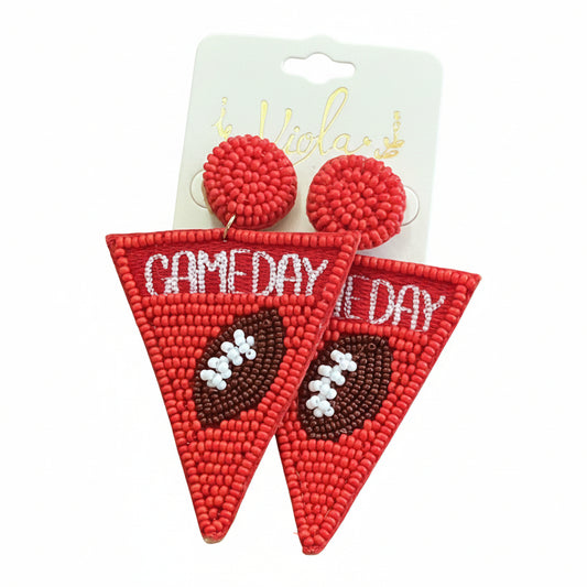 Georgia Bulldogs Game Day Football Triangle Earrings Red/White Golden Stella