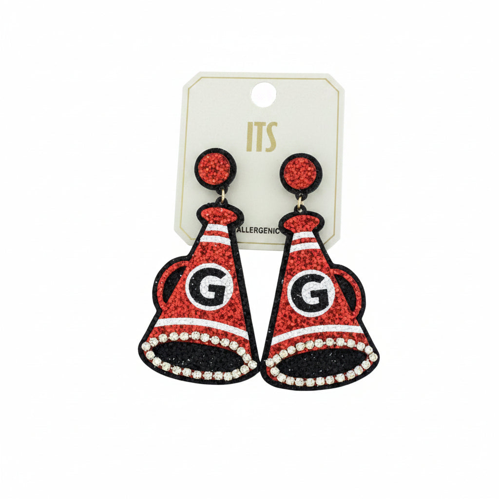 Georgia Bulldogs Gameday Megaphone Glitter Earrings Red/Black Golden Stella