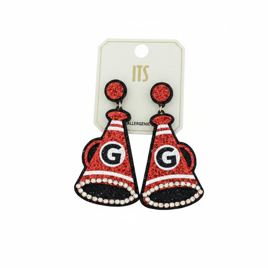 Georgia Bulldogs Gameday Megaphone Glitter Earrings Red/Black Golden Stella