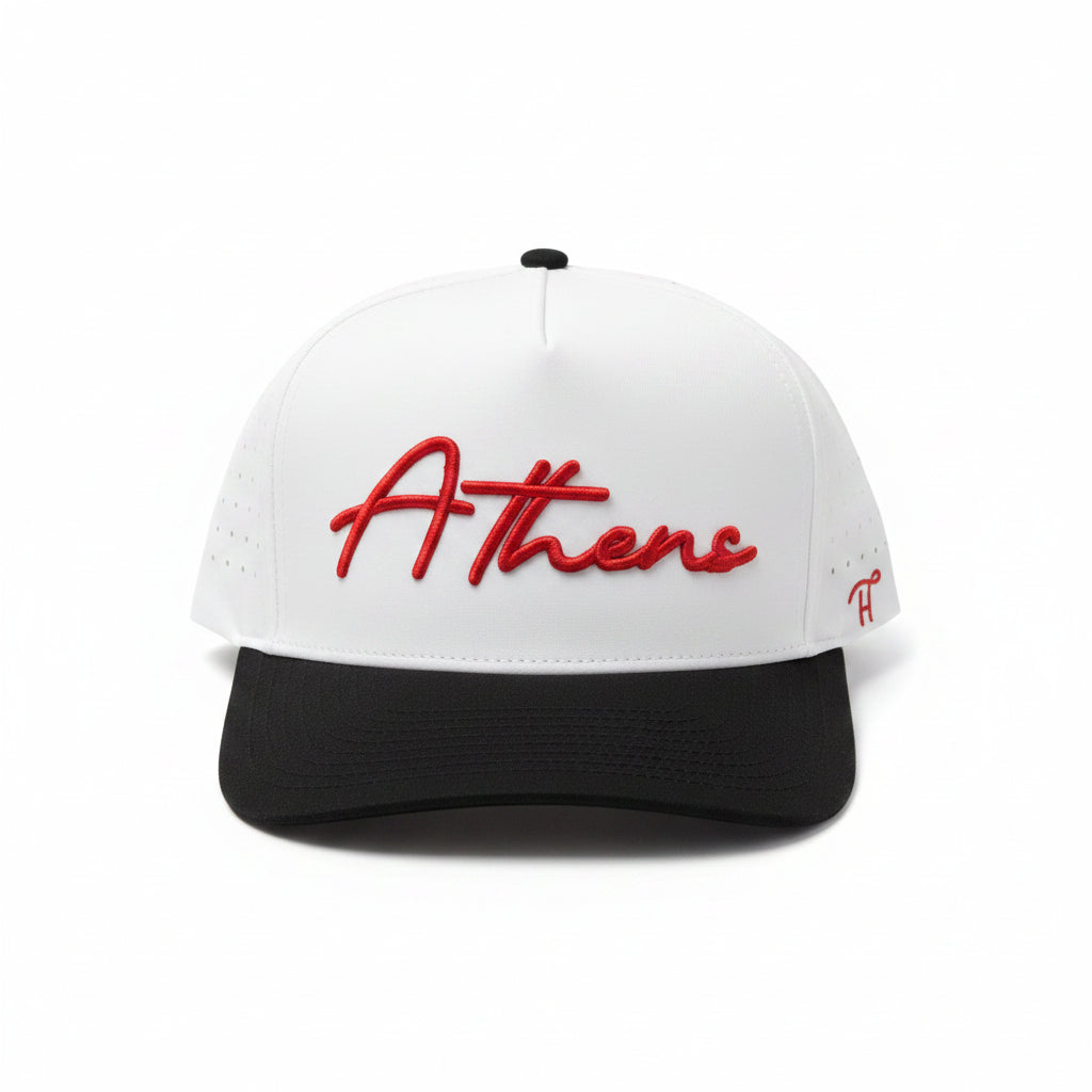 Happy Threads Athens Script Hat White Happy Threads