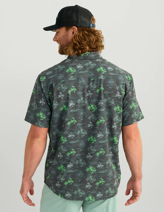 Huk Kona KC Printed Short Sleeve Button Down Black Flying High