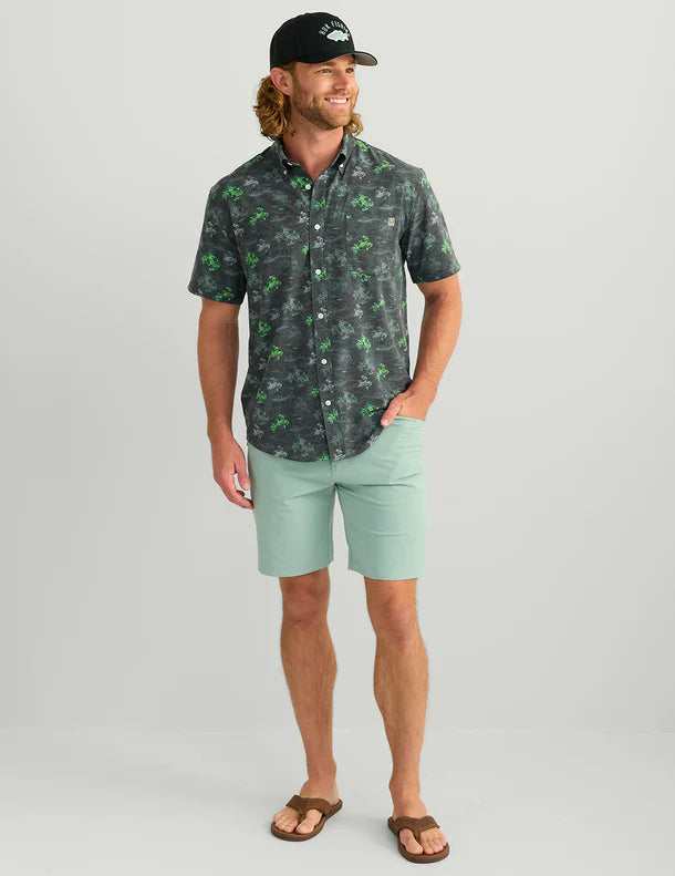 Huk Kona KC Printed Short Sleeve Button Down Black Flying High