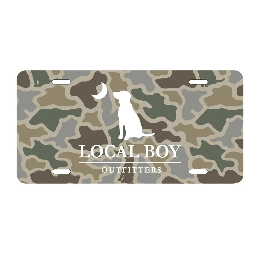 Local Boy Metal License Plate Sand Dog and Moon Camo Local Boy Outfitters