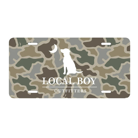 Local Boy Metal License Plate Sand Dog and Moon Camo Local Boy Outfitters
