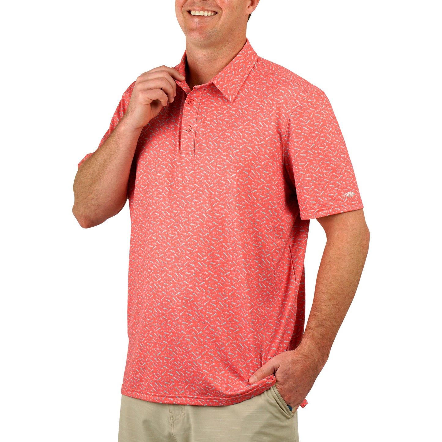 Aftco Cypress Printed Polo Hydracoral Aftco