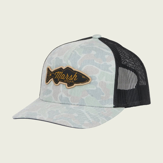 Marsh Wear Redfish Logo Trucker Hat - Rock Copahee Camo Marsh Wear
