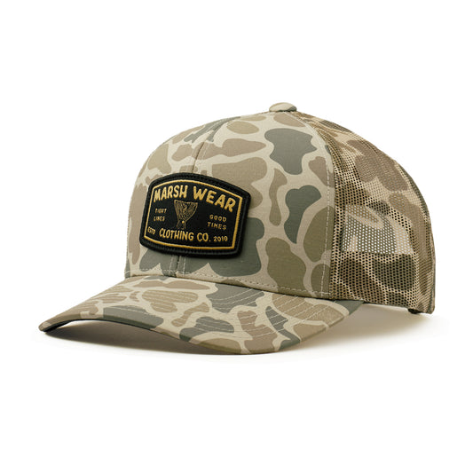 Marsh Wear Tight Lines Trucker Hat Khaki Mallard Camo