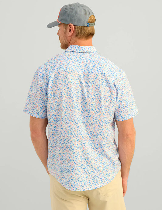 Huk Kona Printed Short Sleeve Button Ocean Blue Lure Smash Huk
