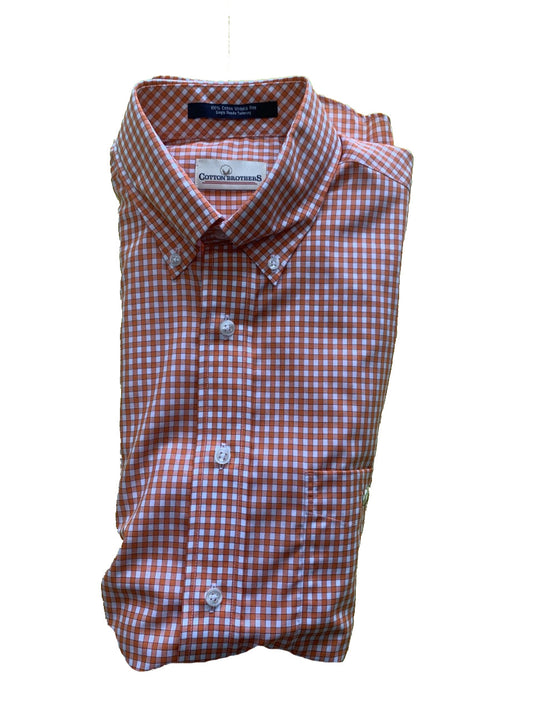 Cotton Brothers Long Sleeve Button Up Orange Plaid Cotton Brothers