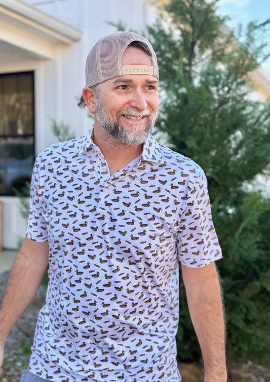Happy Threads Duck and Call Performance Polo White Happy Threads