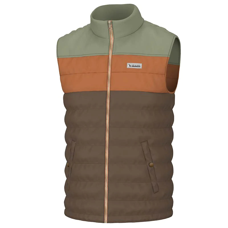 Local Boy Puffer Vest Olive/Rust/Brown