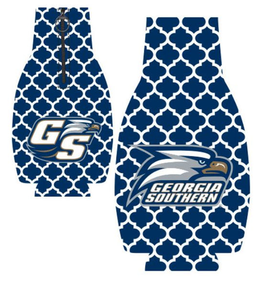 Jaymac Georgia Southern Quatrefoil Blue Bottle Coozie