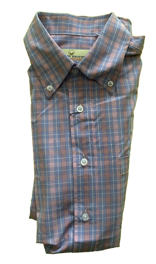 Cotton Brothers Long Sleeve Button Up Red White Blue Plaid Cotton Brothers