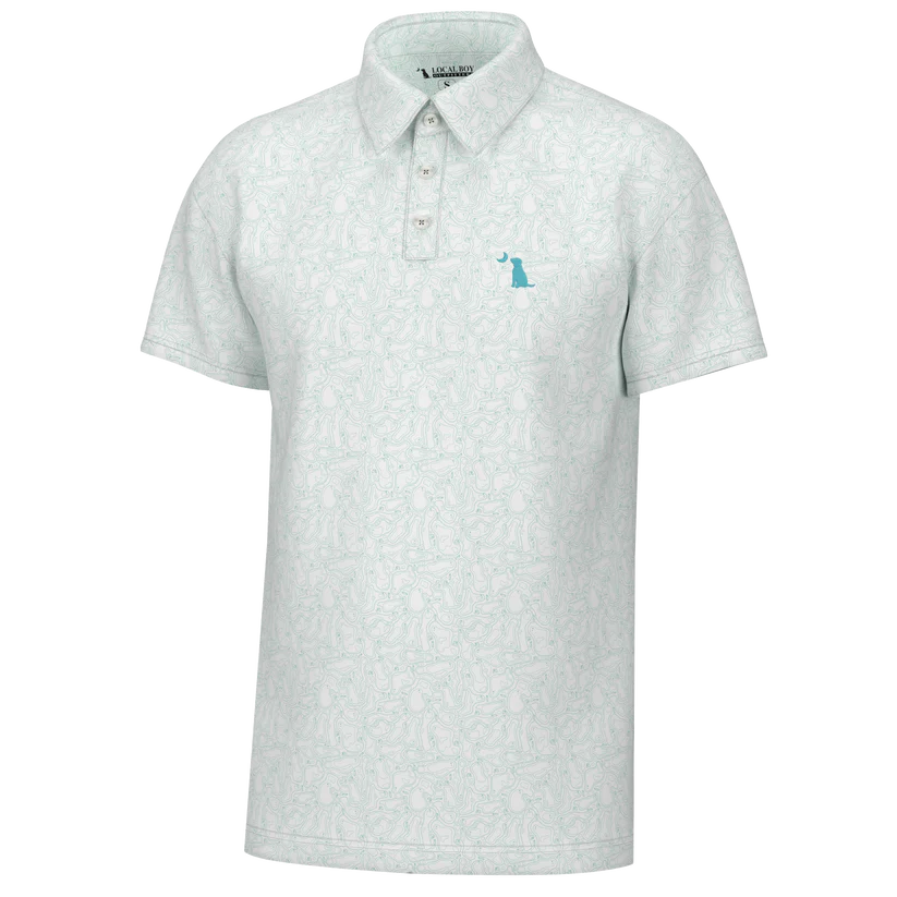 Local Boy Outfitters S/S Dirty Myrtle Polo Par 3 White Teal Local Boy Outfitters