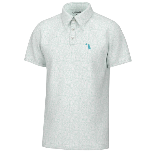 Local Boy Outfitters S/S Dirty Myrtle Polo Par 3 White Teal Local Boy Outfitters