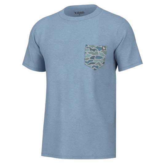 Local Boy Outfitters Youth S/S Heather-Blend Crew Sky Blue Oak Camo