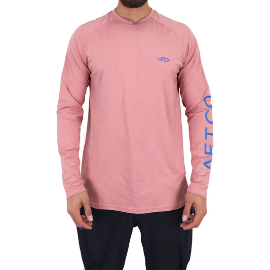 Aftco Samurai Heathered LS Performance Shirt Hazy Rose Heather