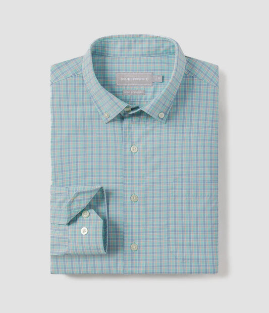 Southern Shirt Co Inlet Beach Plaid Long Sleeve Seafoam