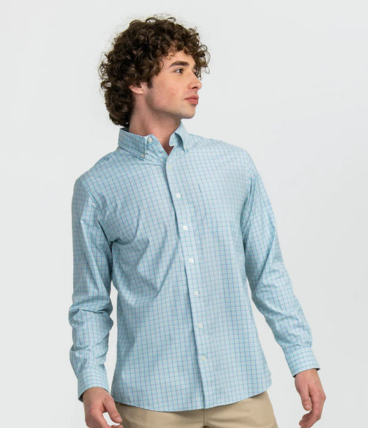 Southern Shirt Co Inlet Beach Plaid Long Sleeve Seafoam Southern Shirt Co