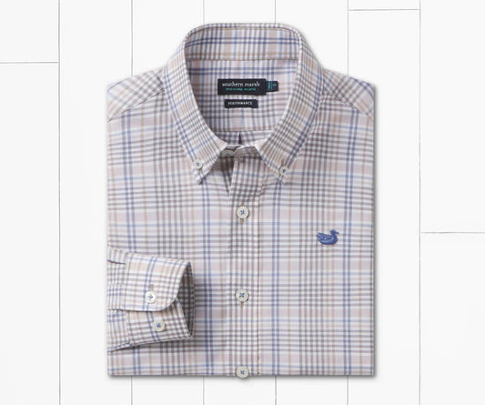 Southern Marsh youth shores windowpane performance dress shirt