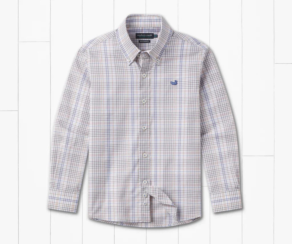 Southern Marsh youth shores windowpane performance dress shirt